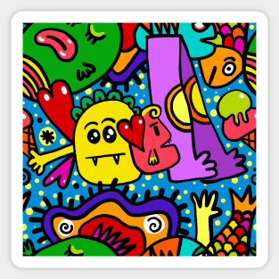 Colorful Doodle Monsters Halloween Sticker